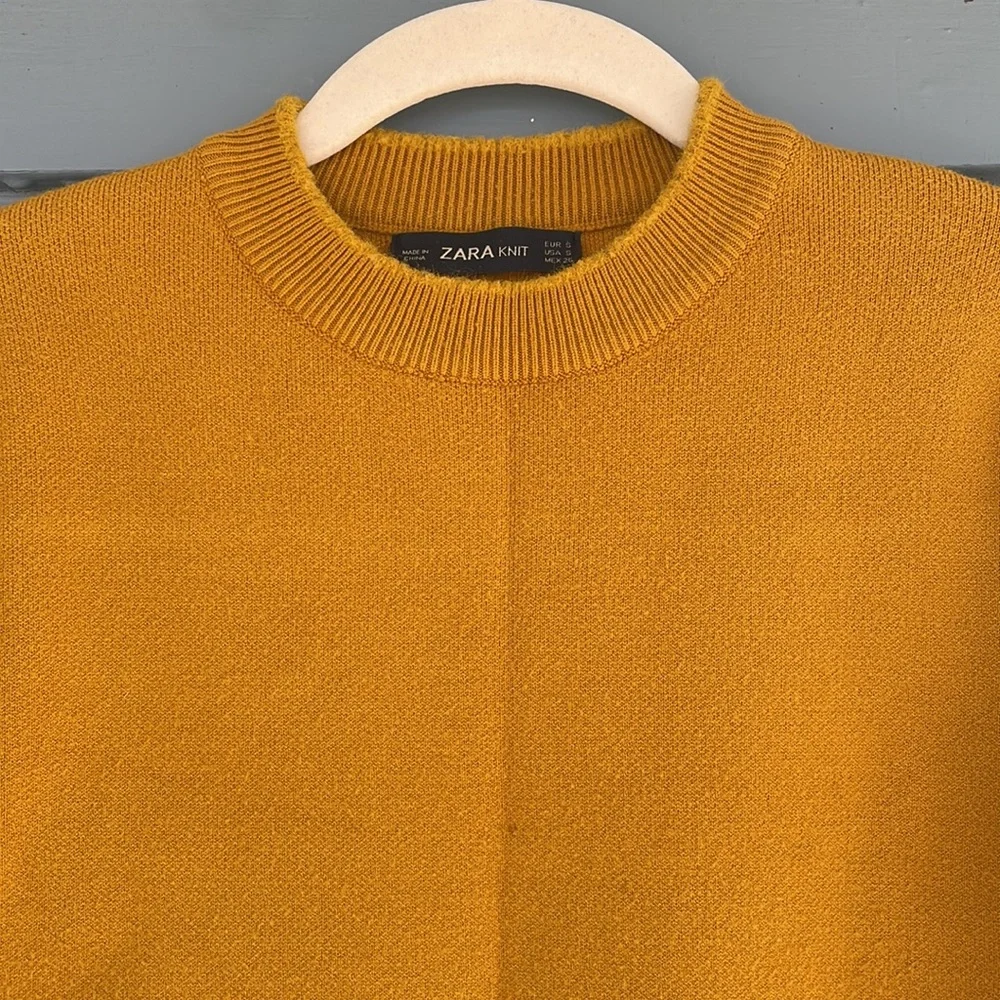 Zara Mustard Yellow Crewneck Short Sleeve Sweater